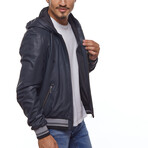 Double Sided Leather Jacket // Navy Blue + Anthracite (L)