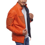 Double Sided Leather Jacket // Orange + Navy Blue (3XL)