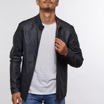Double Sided Leather Jacket // Navy Blue + Maroon (L)