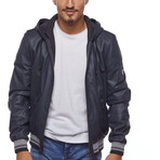 Double Sided Leather Jacket // Navy Blue + Anthracite (M)
