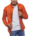 Double Sided Leather Jacket // Orange + Navy Blue (S)