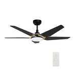 WOODROW // 52" 5-Blade Smart Ceiling Fan + LED Light Kit w/ Remote (Black Finish/Black Fan Blades)