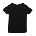 Silk Blend Double Layer Crew Neck T-Shirt // Black (M)