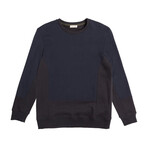 Horizontal Color Block Crew Neck Sweatshirt // Navy Blue + Black (2XL)