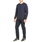 Horizontal Color Block Crew Neck Sweatshirt // Navy Blue + Black (S)
