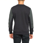 Horizontal Color Block Crew Neck Sweatshirt // Military Green + Black (M)