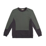 Horizontal Color Block Crew Neck Sweatshirt // Military Green + Black (2XL)