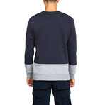 Vertical Color Block Crew Neck Sweatshirt // Navy (S)