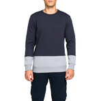 Vertical Color Block Crew Neck Sweatshirt // Navy (L)