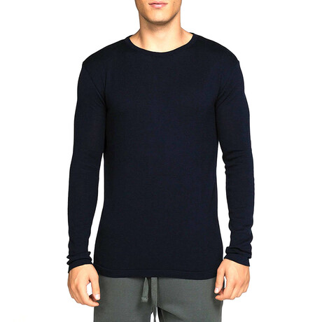 Cashmere Blend Crew Neck Sweater // Navy Blue (S)