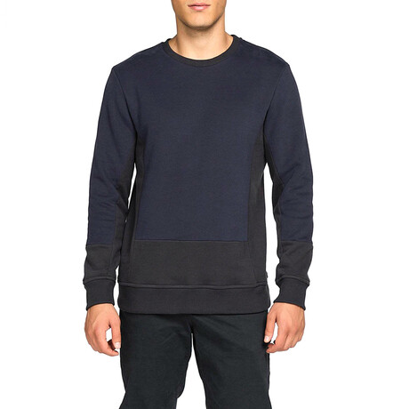 Horizontal Color Block Crew Neck Sweatshirt // Navy Blue + Black (S)
