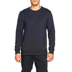 Horizontal Color Block Crew Neck Sweatshirt // Navy Blue + Black (M)