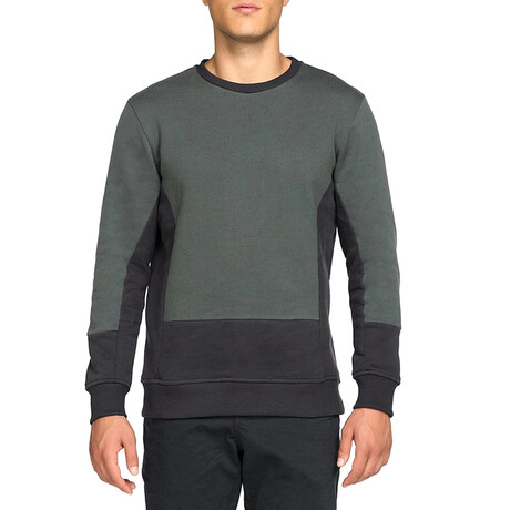 Horizontal Color Block Crew Neck Sweatshirt // Military Green + Black (S)