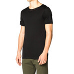 Silk Blend Double Layer Crew Neck T-Shirt // Black (L)