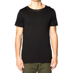 Silk Blend Double Layer Crew Neck T-Shirt // Black (M)