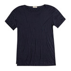 Silk Double Layer Crew Neck T-Shirt // Navy Blue (S)