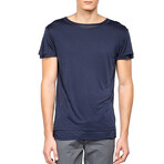 Silk Double Layer Crew Neck T-Shirt // Navy Blue (L)