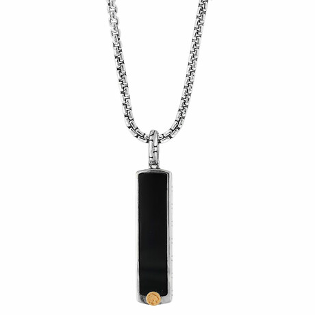 Stainless Steel Chain + 18k Yellow Gold + Onyx Pendant Necklace // 22"