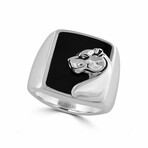 Sterling Silver + Onyx Panther Profile Ring // Ring Size: 10