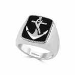 Sterling Silver + Onyx Anchor Ring // Ring Size: 10