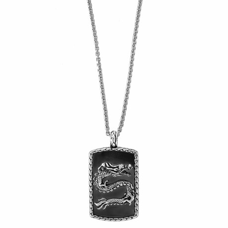 Sterling Silver Chain + Hematite Pendant Necklace // 18"