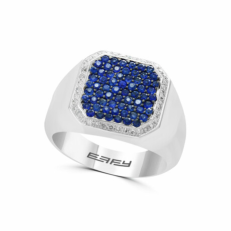 Sterling Silver Diamond + Sapphire Ring // Ring Size: 10