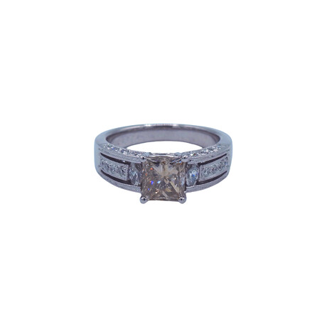Platinum Diamond + Brown Center Diamond Ring // Ring Size: 6.5 // Pre-Owned