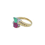 18K Yellow Gold + 18k White Gold Emerald + Ruby + Diamond Cross-Over Ring // Ring Size: 7.75 // Pre-Owned