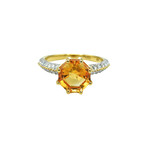14K Yellow Gold Octagonal Citrine + Diamond Ring // Ring Size: 7 // Pre-Owned