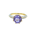 14K Yellow Gold Octagonal Amethyst + Diamond Ring // Ring Size: 6.75 // Pre-Owned