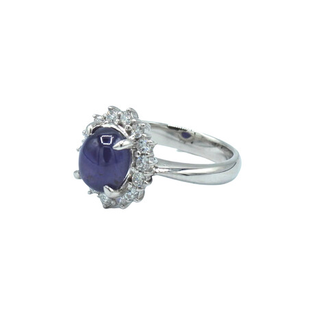 Platinum Diamond + Burma No-Heat Star Sapphire Ring // Ring Size: 5.75 // Pre-Owned
