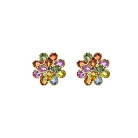 18K Yellow Gold Sapphire + Diamond Flower Earrings // Pre-Owned