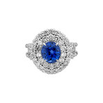 Platinum Diamond + No-Heat Ceylon Sapphire Ring // Ring Size: 6.25 // Pre-Owned