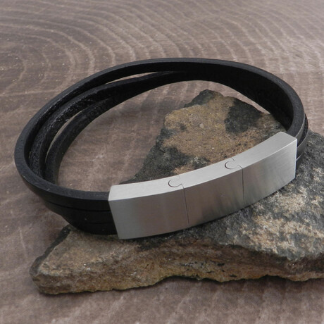 Triple Leather + Stainless Steel Adjustable Bracelet // 3mm
