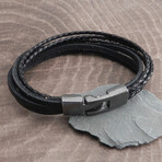 Leather Multi Strand T-Clamp Bracelet (Black)