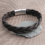Leather Braided Bar-Clamp Bracelet (Brown)
