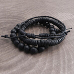Rope Sliders + Wood Beaded Bracelets Set // Set of 3 // Black