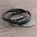 Leather Cord Double Wrap T-Clamp Bracelet