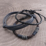 Twine-Wrapped Leather Bracelet Set // Set of 3