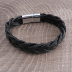 Leather Braided Bar-Clamp Bracelet (Brown)