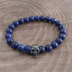 Skull + Lapiz Stone Beaded Bracelet // 8"