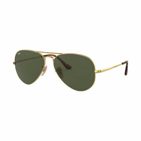Unisex Metal Pilot Sunglasses // Gold + Green