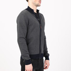 Full Zip Sweater // Gray + Navy (M)