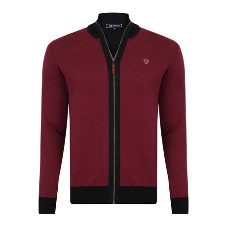 Full Zip Sweater // Burgundy + Black (S)