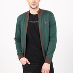 Full Zip Sweater // Green + Brown (S)