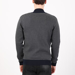 Full Zip Sweater // Gray + Navy (M)