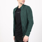 Full Zip Cable Knit Sweater // Green (XL)