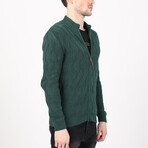Full Zip Cable Knit Sweater // Green (XL)