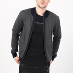 Full Zip Sweater // Gray + Navy (M)