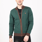 Full Zip Sweater // Green + Brown (S)